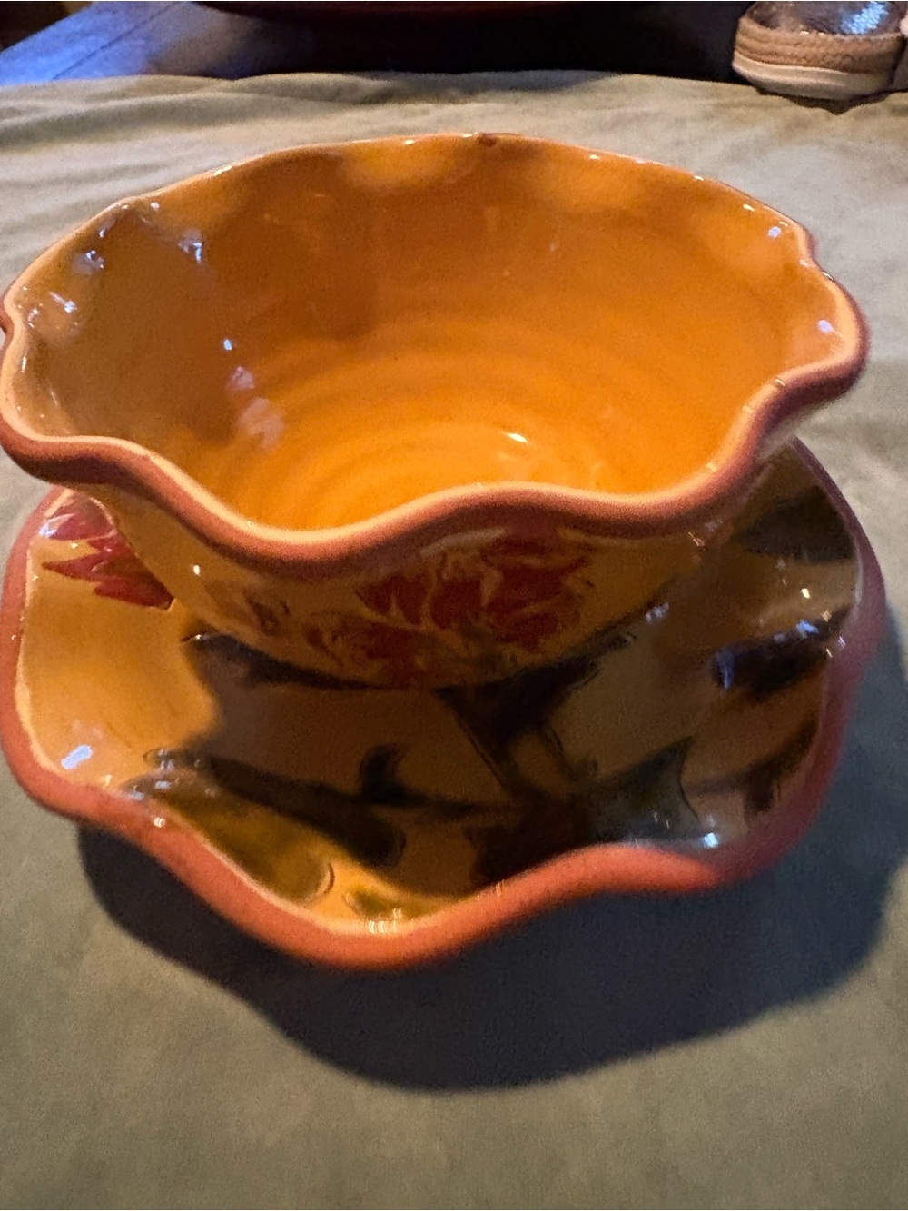 Vintage Ambiance ROMANCE by Nanette Vacher Scalloped Ceramic Bowl with Saucer